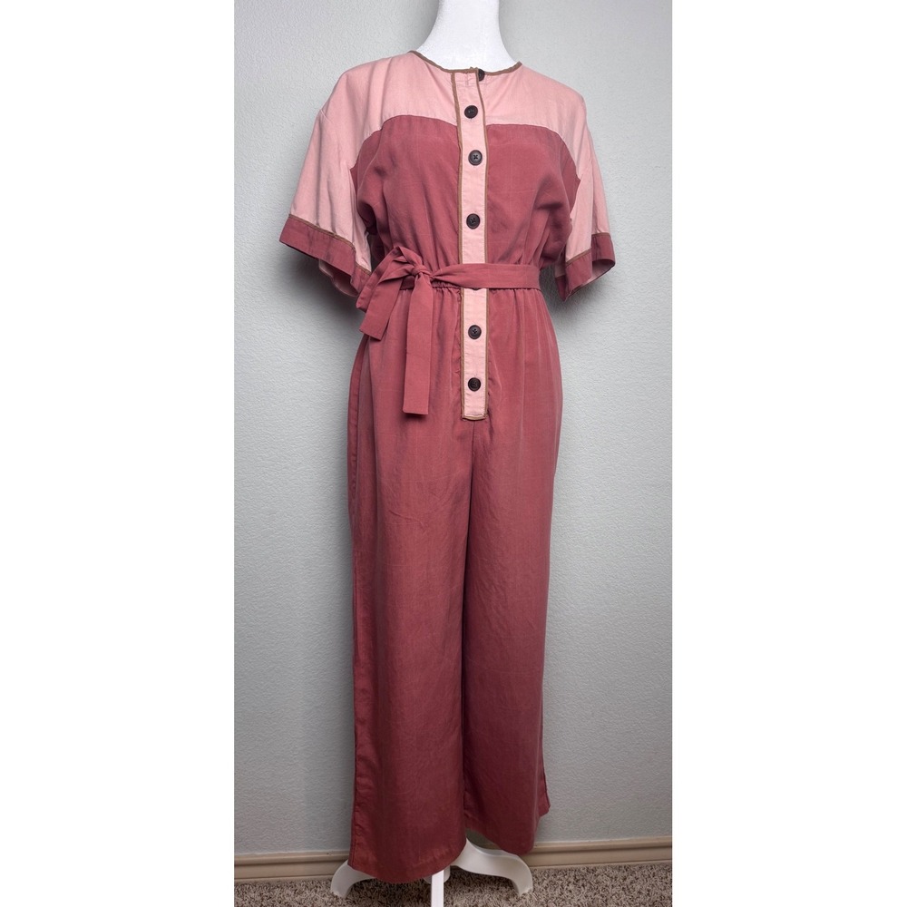 Madewell Colorblock Button Front Tie Waist Jumpsuit Pink Clay Size S